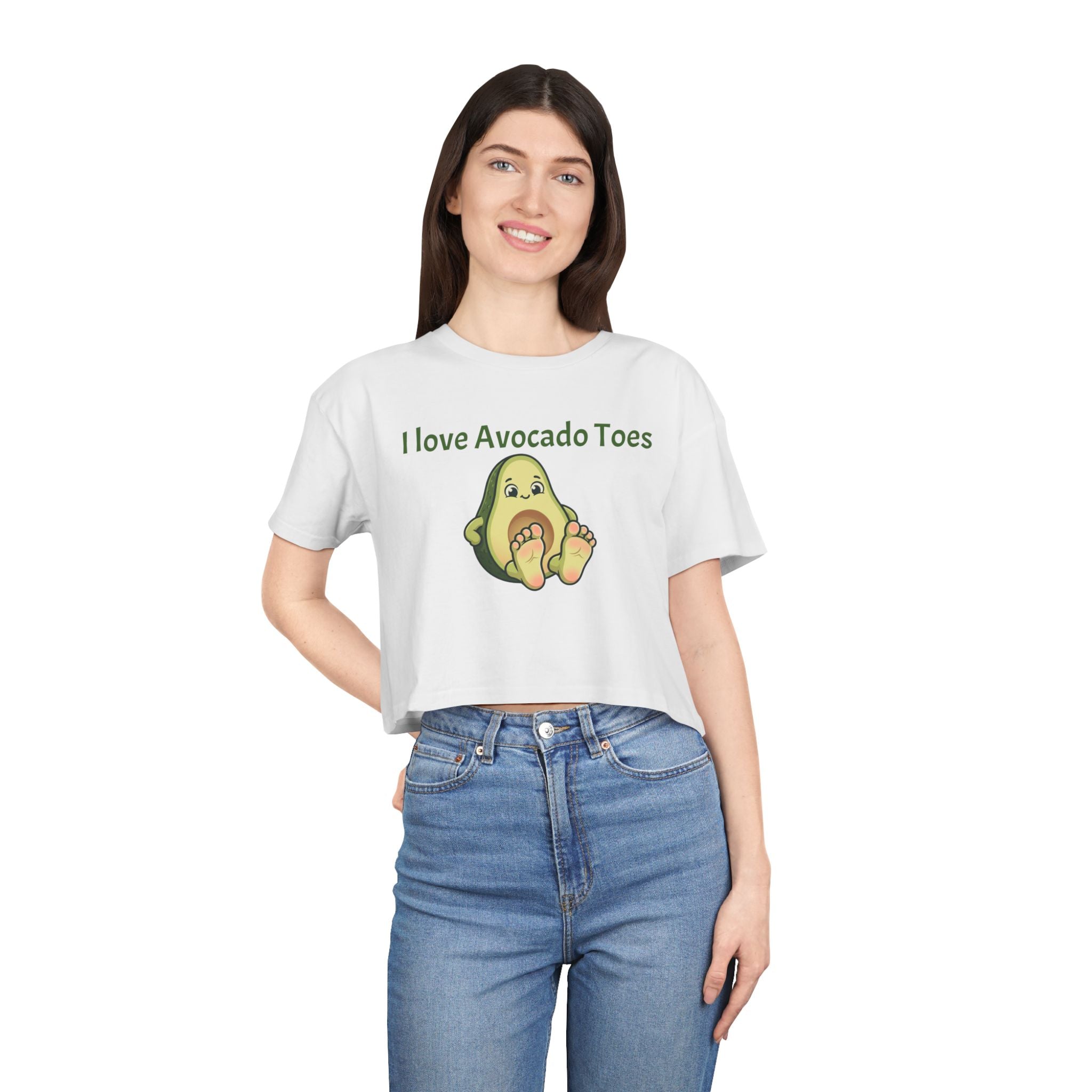Crop Tee — "I Love Avocado Toes" Cute Avocado Graphic Top