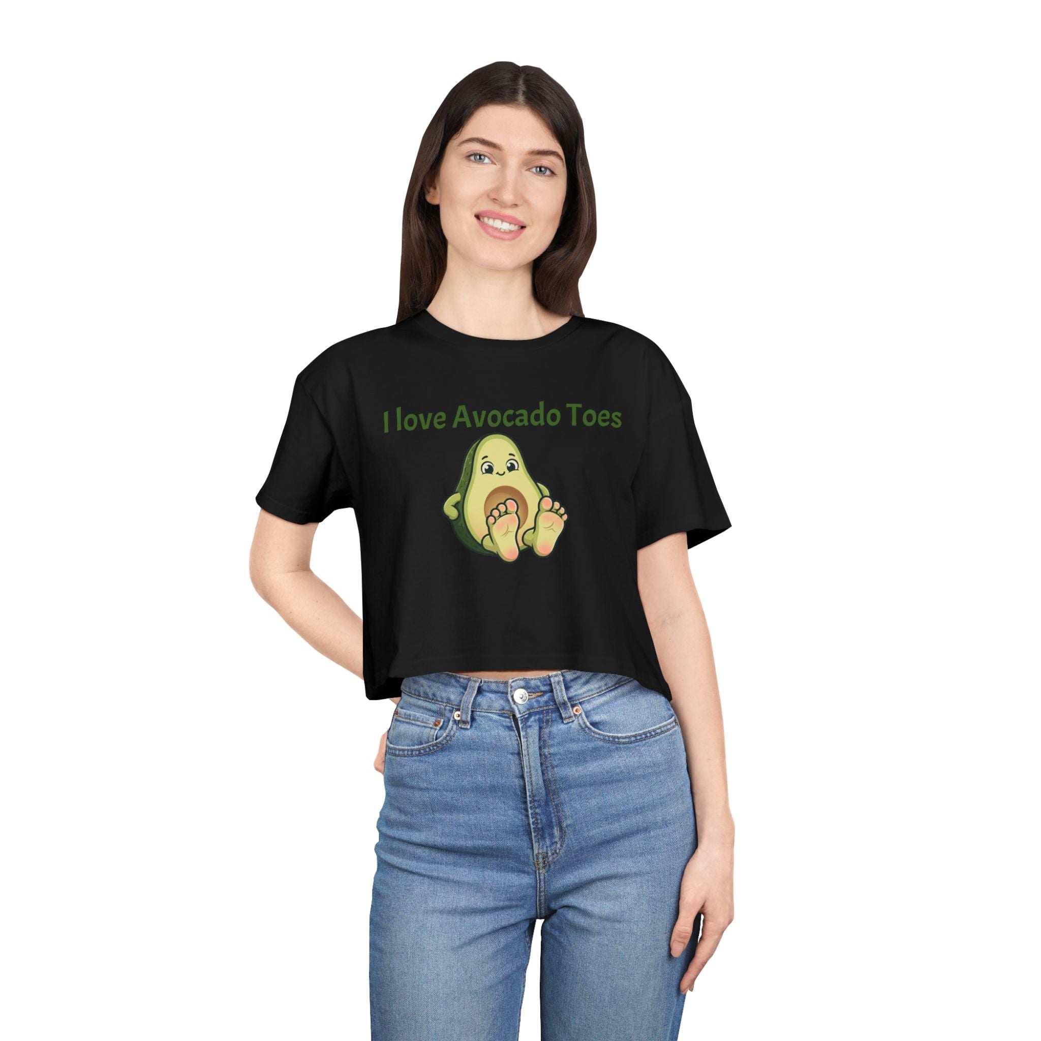 Crop Tee — "I Love Avocado Toes" Cute Avocado Graphic Top