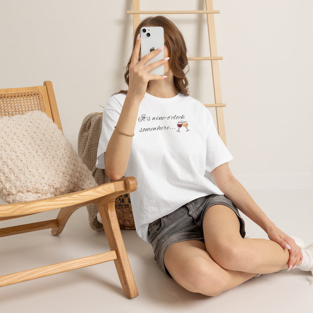 Wine O'Clock T-Shirt – "It's wine o'clock somewhere" Casual Tee with Wine Glass Graphic
